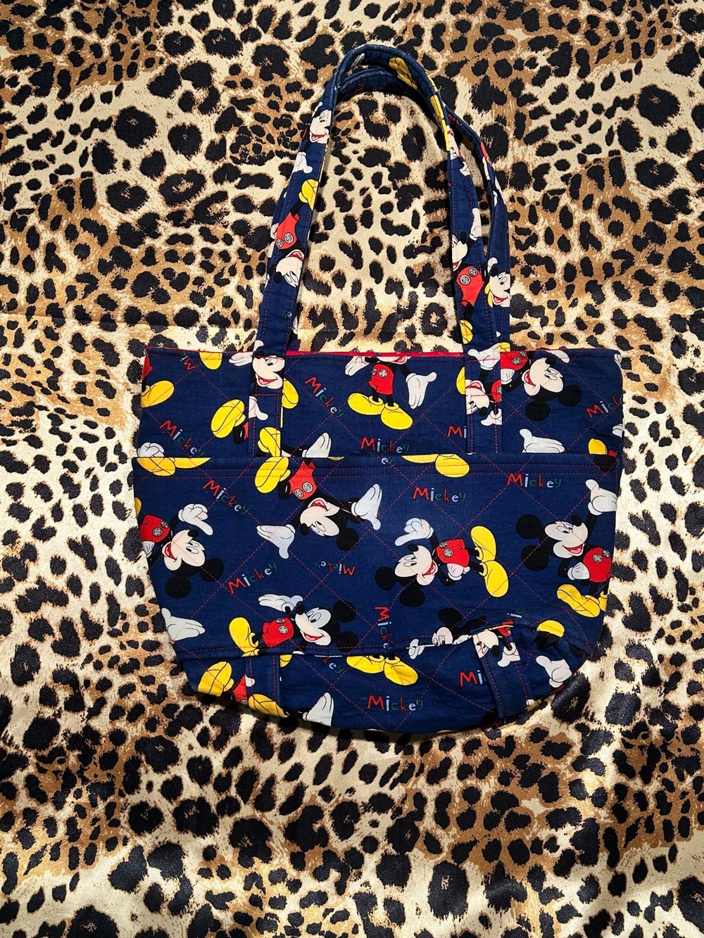 Handmade Mickey Mouse Blue Shoulder Bag with Pockets